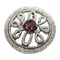 Modernist Brooch Pin Purple Crystal Silver Tone 1.5 in Textured Signed Scottland