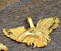 2pc Vintage Flying Eagle Gold Plated Pewter Pendant Lot Mens Biker EXCELLENT