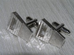 Vintage Pair of Brushed & Shiny Cut-out Trapezoid Silvertone MODERNIST Cuff Link