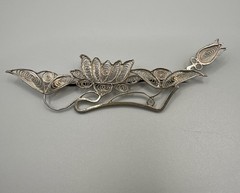 Hand Made EUROPEAN Filigree Brooch 4 in. Silver Lotus Floral
