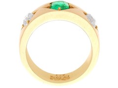 Antique Australian 0.80Ct Emerald and 0.97Ct Diamond 18k Yellow Gold Dress Ring