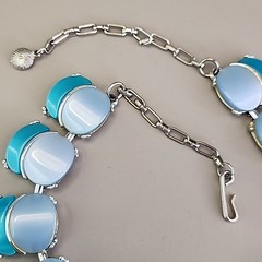 Vintage Thermoset Necklace Blue Silver Tone 15.5″
