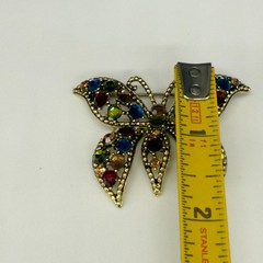 Vintage Weiss Butterfly Brooch Red Green Blue Gold Tone Signed 2.5 Inches