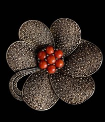 Theodor Fahrner Silver Brooch PIN 925 Markasite and Coral