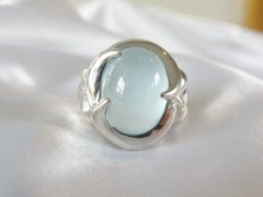Chunky Sterling Silver 925 Natural Heated Blue Topaz Cabochon Unique Ring Size 7