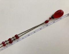 Vintage Red Teardrop Pendant 30in Bead Station Chain 30in Necklace 34g Ladies