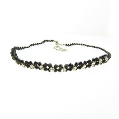 Black Crystal Woven Choker Necklace 16.5