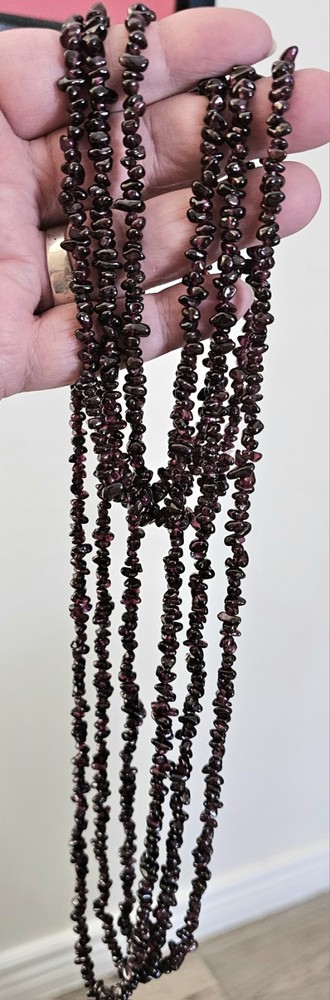 Lot 3 Genuine Garnet Chip Bead Necklaces 35″ Natural Gemstone Vintage 162.5g