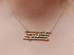 UNIQUE & Pretty 14k Textured & Floral 4 Bar Simulated Gem Pendant 17.5″ Necklace