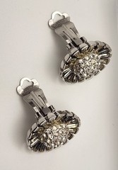 Marcel Boucher 5054 Rhinestone Clip On Earrings Silver Tone Baguette Signed VTG