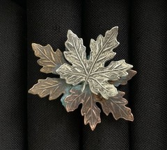 3 Vintage Leaf-Shaped Metal Brooches with Varies Patinas