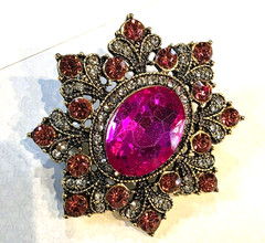 Vintage Costume Gold Tone Pink Rhinestone Pin Brooch Appx 2″