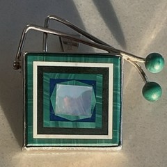 Sterling Silver Opal Inlay Modernist Convertible Brooch/Pendant Statement Piece