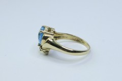 14K Gold Genuine London Blue Topaz & Diamond Accent “AJ 14K” Ring Sz 8 – 4.40 g