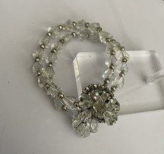 Vtg Faceted Clear Cut Crystal Bead Bracelet Double Strand Rhinestone Clasp 7.5”