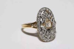 Art Deco Style Lab Created Diamond Engagement Wedding 14K Yellow Gold FN Ring