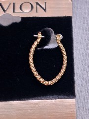 Revlon NOS Gold Tone Twisted Oval Hoop Earrings Surgical Steel Posts 1998