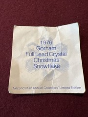GORHAM CRYSTAL 1976 SNOWFLAKE PENDANT/ORNAMENT CHRISTMAS WITH COA