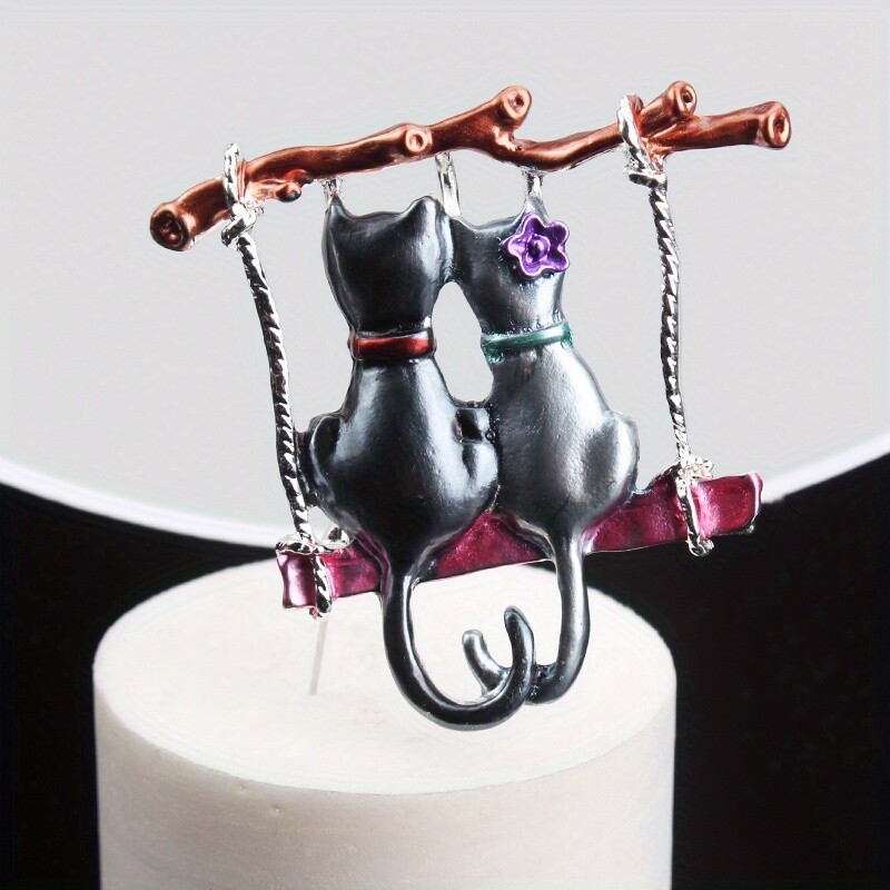 Retro Cute Cartoon Dripping Oil Enamel Cat Brooch Sitting on Swing Accessories