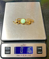 Vintage Monet Brooch Pin Mint Green Cabochon Gold Tone Leaf Signed 1970s 1980s