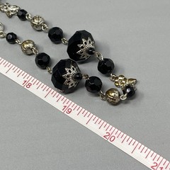 Black Beaded Necklace Silver Tone Cap Chain Link Glass Acrylic Station Long 40″