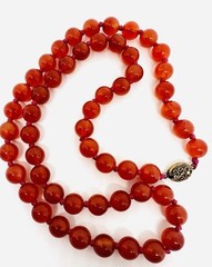 Chinese Export Sterling Silver Carnelian Beaded Necklace 25in Vintage Jewelry