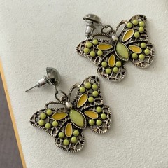 Yellow enamel 90s Butterfly Earrings Pierced filigree Y2K Spring jewelry