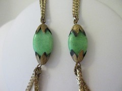 Antique Vintage 1920s EGYPTIAN REVIVAL NECKLACE art deco green czech glass