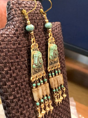NEW ITEM*ARTISAN*EGYPT REVIVAL CZECH NEIGER GLASS PHARAOH CHANDELIER EARRINGS.g