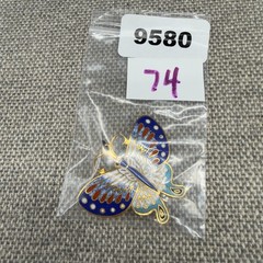 Vintage Butterfly Brooch Cloisonne Gold Tone 1.5 Inches