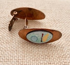 Vintage 1958 Mid-Century Copper Necklace & 2 Copper & Enamel Earring Set* Estate