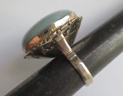 Sz 5.75 BIG BOLD VINTAGE STERLING SILVER CELEDON JADE SOLITAIRE RING TAIWAN