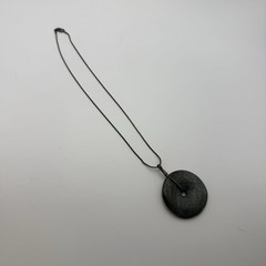 Vintage AGI Snake Chain Necklace Natural Green Gemstone Bi Disc Donut Pendant 16