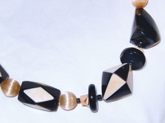 1980’s Inlay Statement Necklace Carved Horn Dyed Geomentric Beads