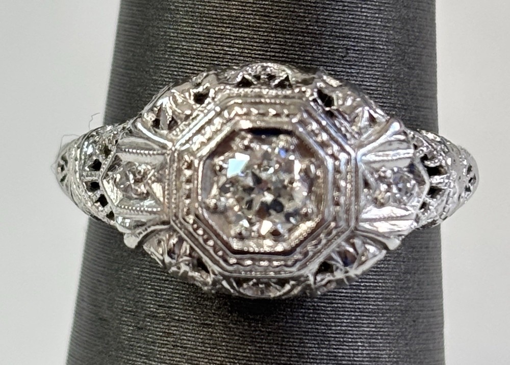 Platinum .20ctw Natural Old European And Single Cut Diamond Vintage Ring