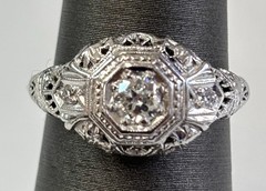 Platinum .20ctw Natural Old European And Single Cut Diamond Vintage Ring
