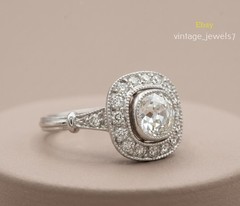 2.40CT Cushion Lab Created Diamond Wedding Vintage Halo Antique Ring 14K Gold FN
