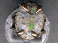 🔥 ANTIQUE 10K GOLD THICK BAND RING BRIGHT GALAXY BOULDER OPAL STONE 8.5 GRAMS
