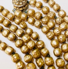 Vintage Miriam Haskell Faux Pearls ‘Russian Gold’ Finish – Double Strand – VGUC