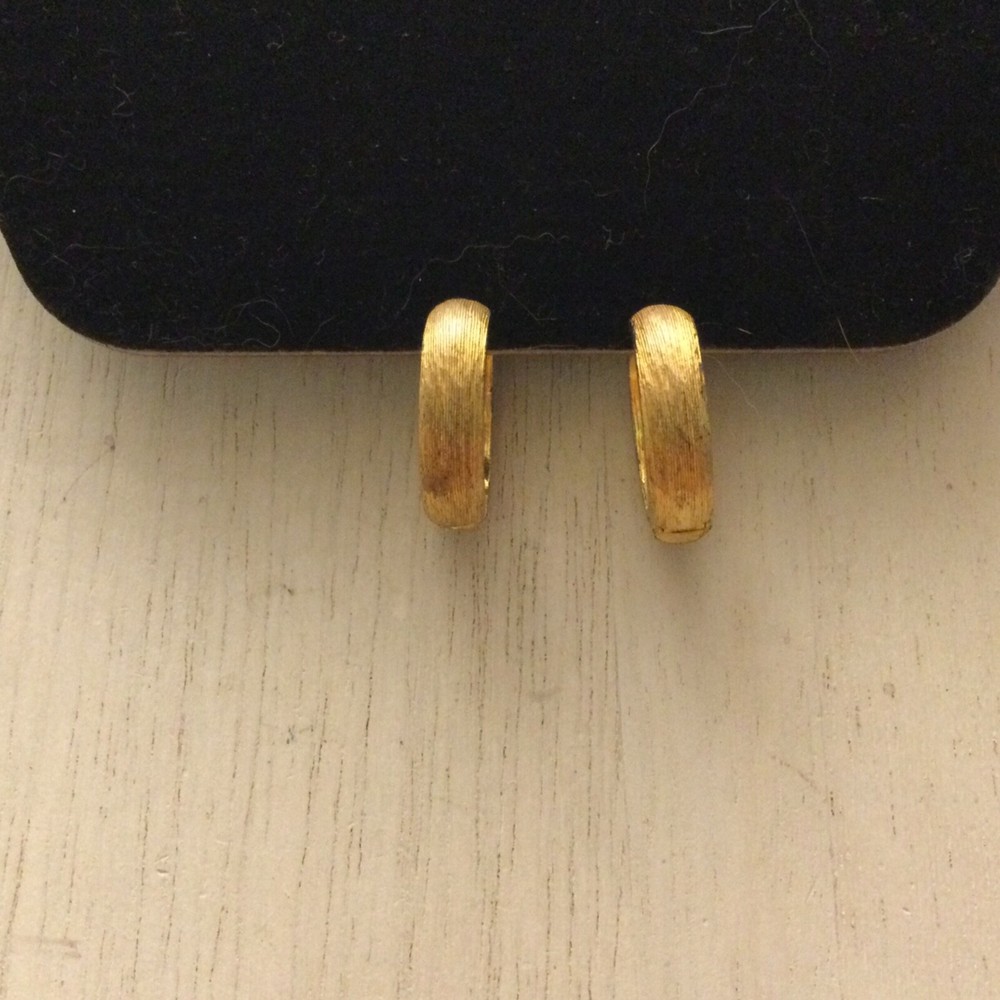 Vintage Estate Brushed Goldtone Hinged Clip Earrings Signed Monet