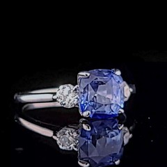 Vintage 14k White Gold Engagement Ring 2.70ct.Natural Blue Sapphire Cushion GIA