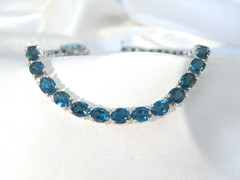 Vintage Sterling Silver 925 Natural Heated London Blue Topaz Tennis Bracelet
