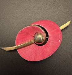Les Bernard Pink Lily Pad Flower Brooch Gold Enamel Signed Modernist Couture 3”!