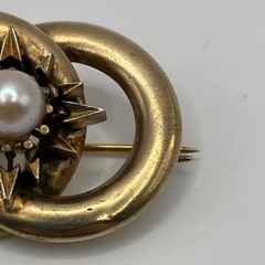 Antique Victorian 14k 18k Gold Love Knot Brooch Starburst Pearl Pin 8g