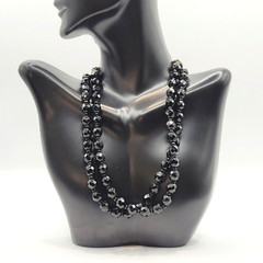 Black Glass Bead Necklace Double Strand West Germany Vintage 1950 1960s 16 Inch