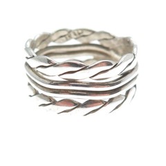 925 Sterling Silver Vintage Mexico Twisted Rope Multi-Row Band Ring Size 11.25
