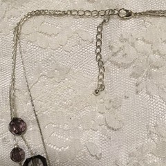 Vintage Silver Tone Smokey Purple Gray Bead 3 Strand Necklace Layered Statement