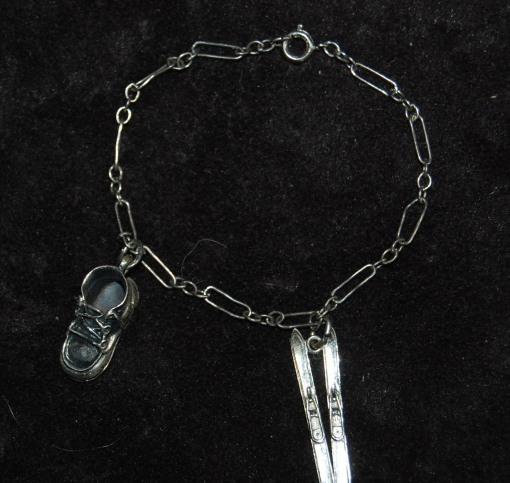 Sterling Charm Bracelet with Skis and Boot 6.36 Grams