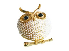 WHITE OWL BROOCH! Wise Figural, Cute Animal, Bird Motif Pin. Imitation Pearls!