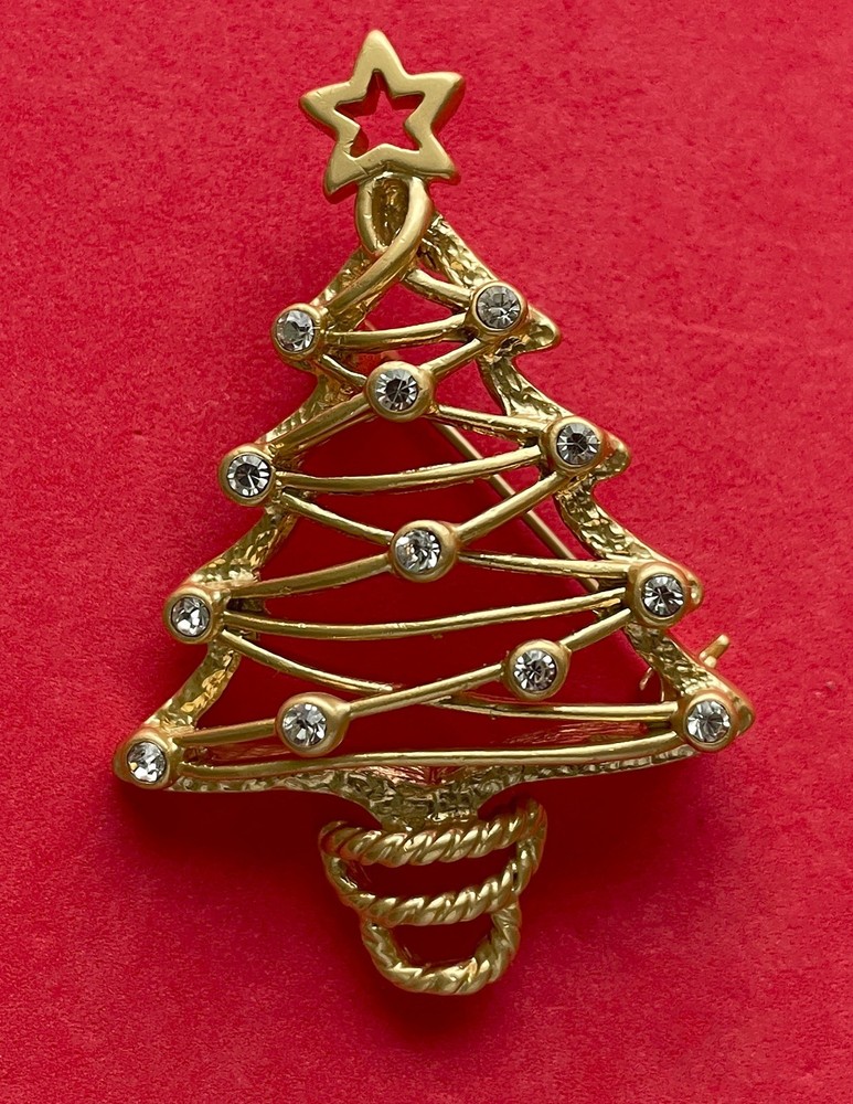 VINTAGE VERO CHRISTMAS TREE BROOCH PIN OPEN GOLD MID CENTURY MODERN MCM HTF 27